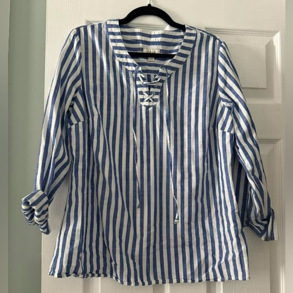 Blue and White Striped Lace-Up Top